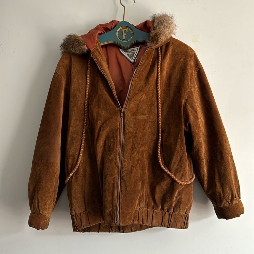Marvin Richards Genuine Leather Fur Collar Coat Jacket Sz L